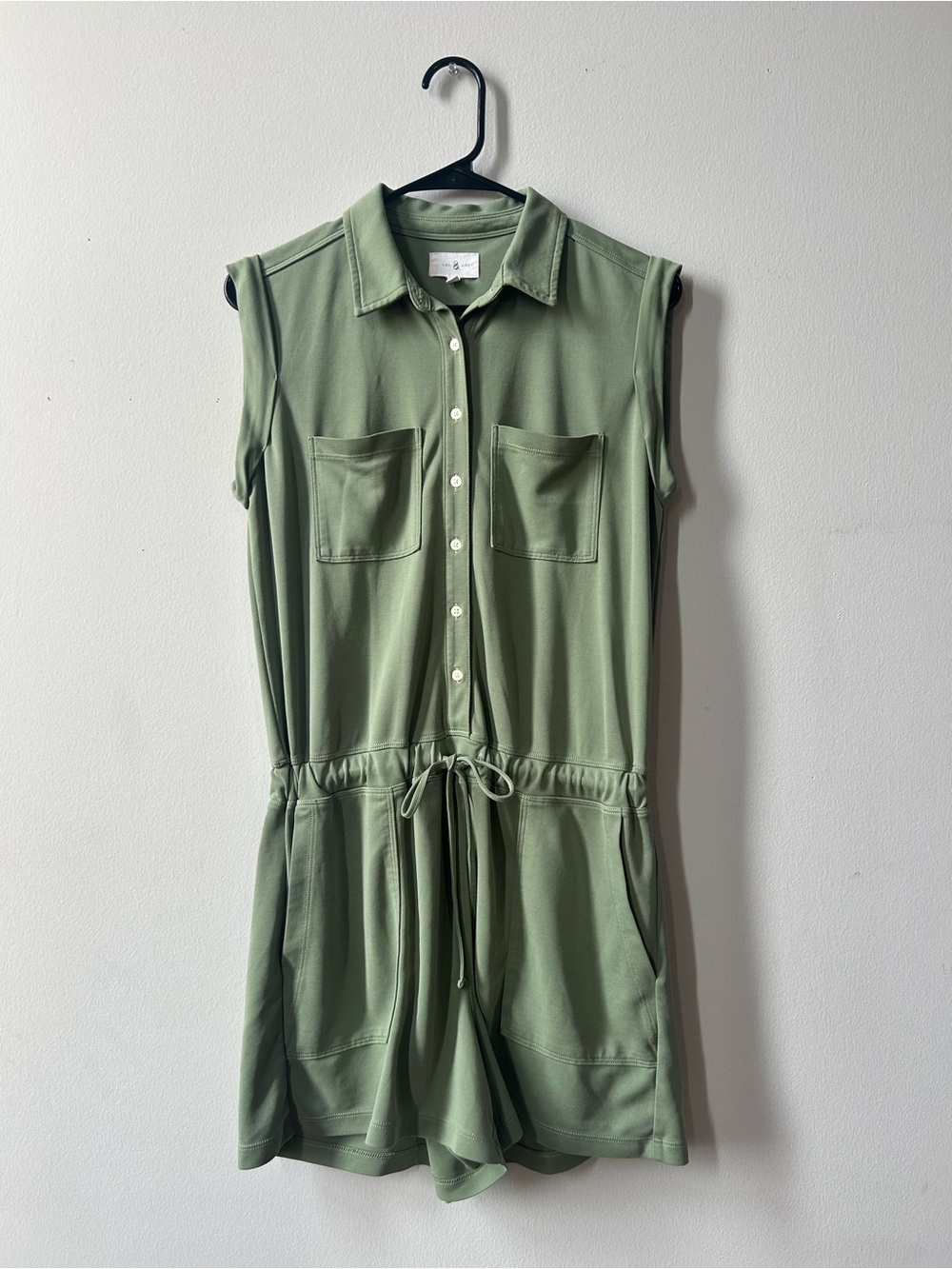 Lou & Grey Sage Green Button-Up Polo Romper